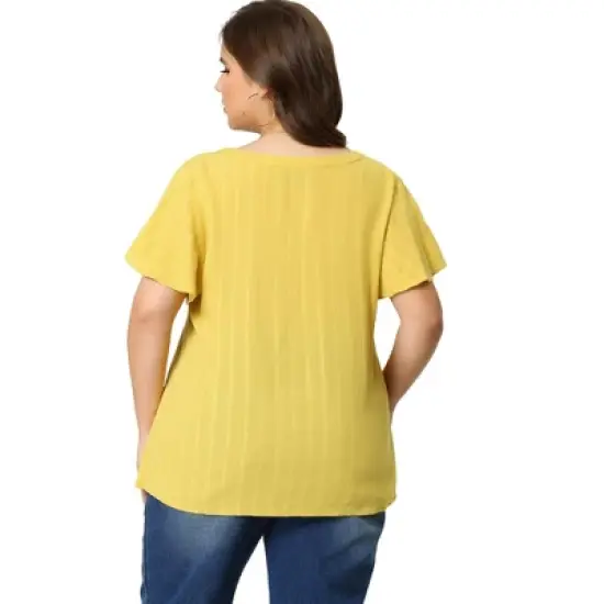 Agnes Orinda Women's Plus Size Casual Trendy V Neck Flare Sleeve Striped T-shirts image {4}