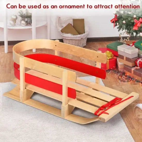 Costway Baby Kids Wooden Sled Solid Seat Toddler Boggan Outdoor Play Snow Toys image {4}