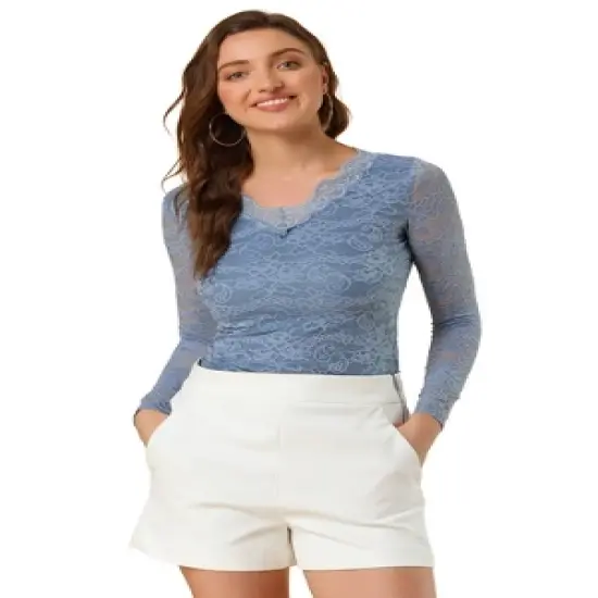 Allegra K Women's Floral Embroidery Sheer Long Sleeves Lace Blouse image {15}