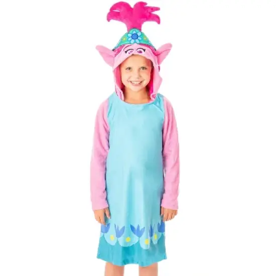 Dreamworks Trolls Movie Girls' Poppy Hooded Costume Nightgown Sleep Shirt Multicolored image {7}