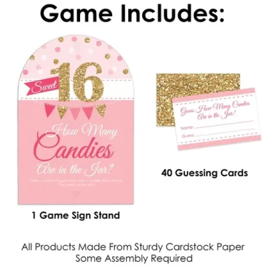 Big Dot of Happiness Sweet 16 - How Many Candies 16th Birthday Party Game - 1 Stand and 40 Cards - Candy Guessing Game image {2}
