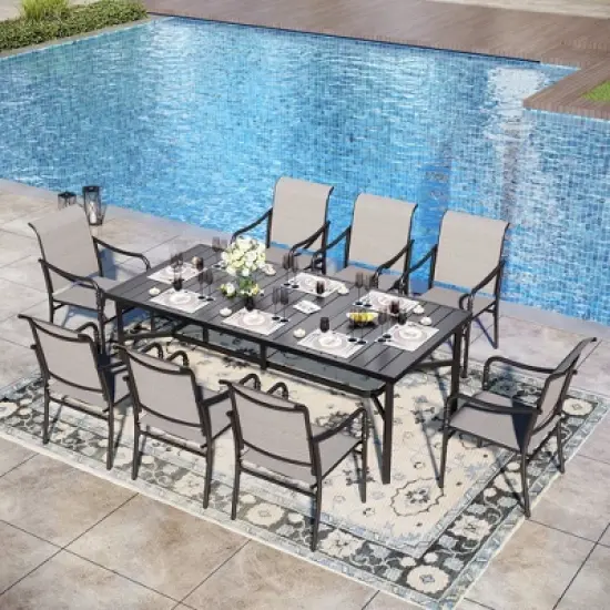 Captiva Designs 1pc Outdoor Patio Dining Spacious Rectangle Black Metal Table with Steel Frame image {6}