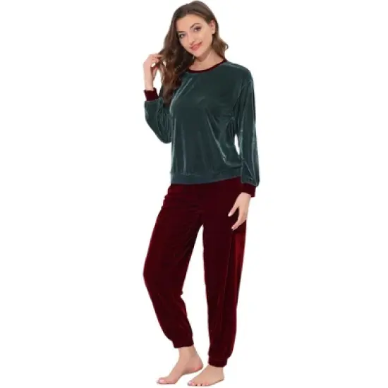 cheibear Womens Velvet Sleepwear Long Sleeve with Pants Lounge Winter Warm Pajama Set image {6}