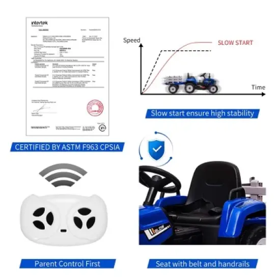 12V Kids Ride On Tractor Battery Powered Electric Tractor w/ Trailer Toddlers，Remote Control, 2+1 Gear Shift, EVA Treaded Tires, LED Lights, MP3, USB image {1}
