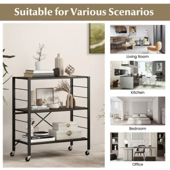 Tangkula 3-Tier Folding Shelf Free DIY Design Shelving Unit w/ 4 Universal Wheels Kitchen image {4}