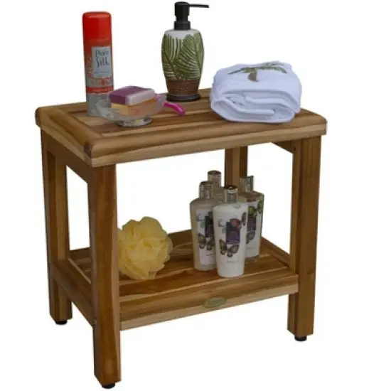 EcoDecors&reg; Eleganto&reg; 18" Teak Wood Shower Bench with Shelf in EarthyTeak Finish image {8}