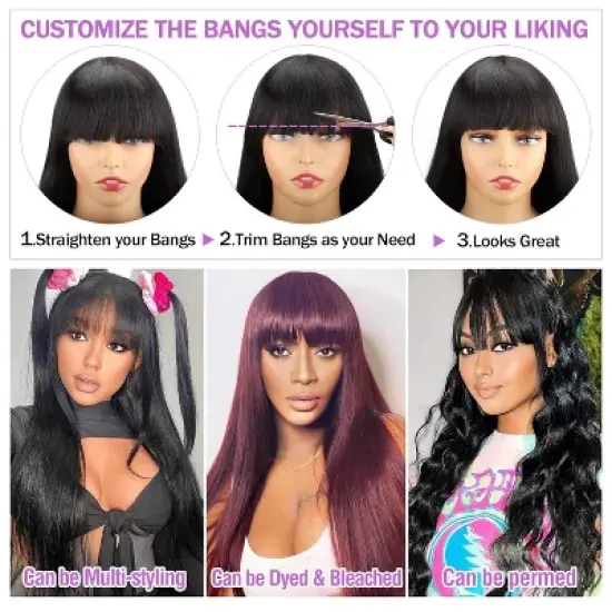 Jessie's Wig 20-22 Inch Straight Wig With Bangs 13X6 Deep Part Lace Front Natural Black 1 Pc/Pack image {5}