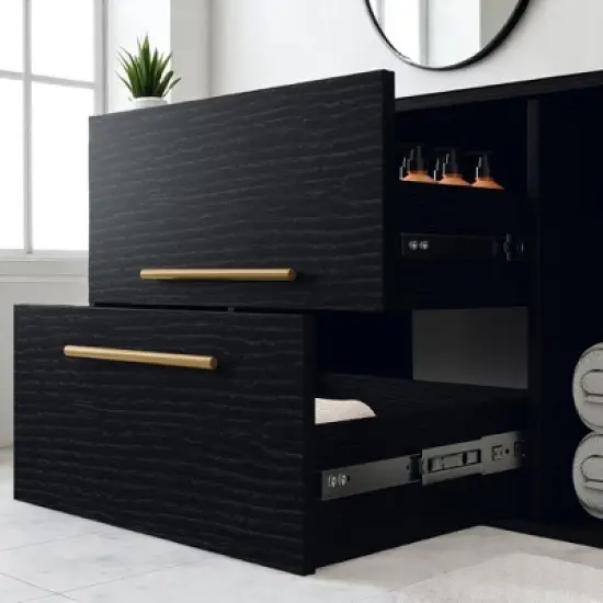 Mshliw 40 Inch Wall Mounted Bathroom Vanity with Oval Ceramic Sink, Floating Solid Wood Cabinet and Open Shelf Storage image {8}