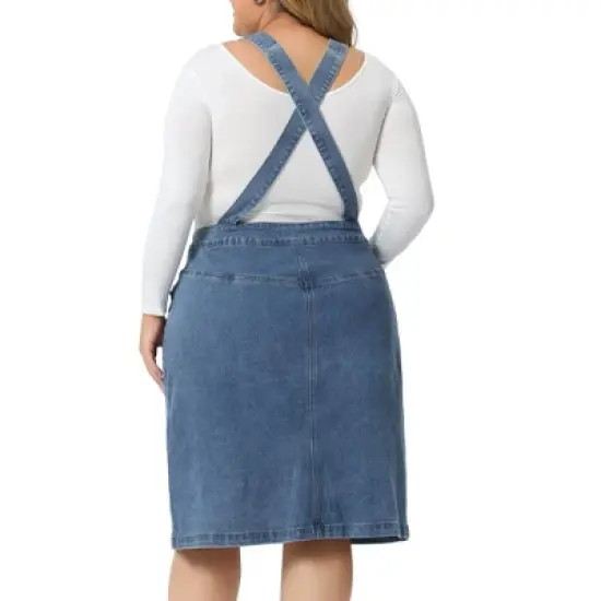 Agnes Orinda Women's Plus Size Jeans Button Front Adjustable Strap  Denim Overall Dress image {3}