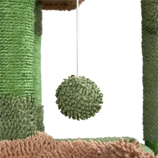 Yaheetech Cactus Cat Tree Cat Tower, with Platform, Condo, Basket, Scratching Posts, Board & Hanging Ball image {6}