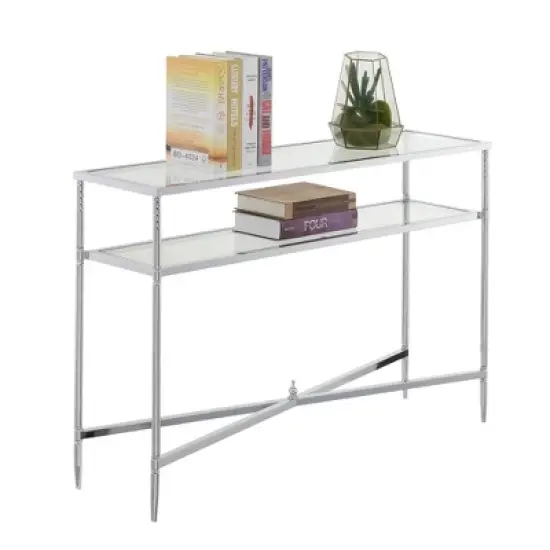 Tudor Console Table with Shelf Clear Glass/Chrome - Breighton Home image {2}