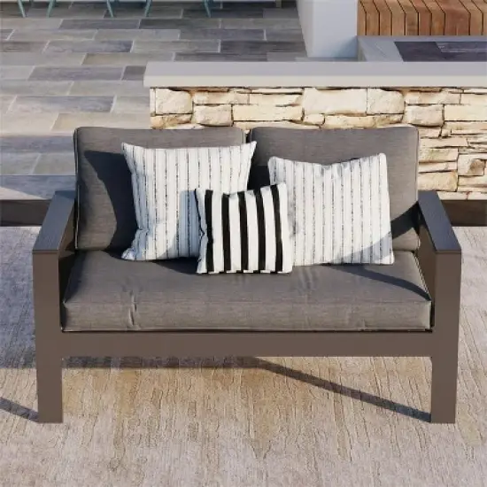 Heynemo 2-Seat Aluminum Outdoor Patio Loveseat Furniture Set With Faux Wooden, Aluminum Sofa Chair Conversation Furniture With Cushions image {9}