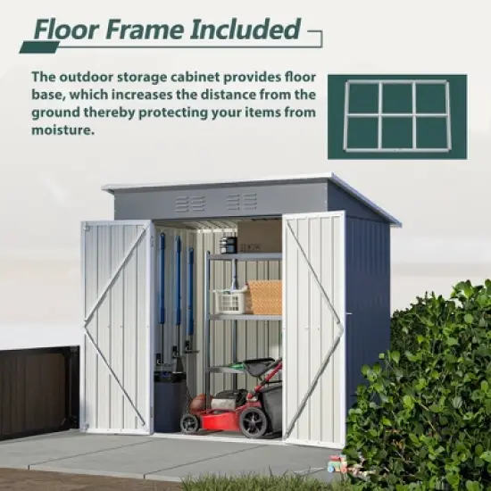 LOVSON 6'x4' Outdoor Metal Storage Shed for Garden Tools Lockable Door With Floor Frame image {3}