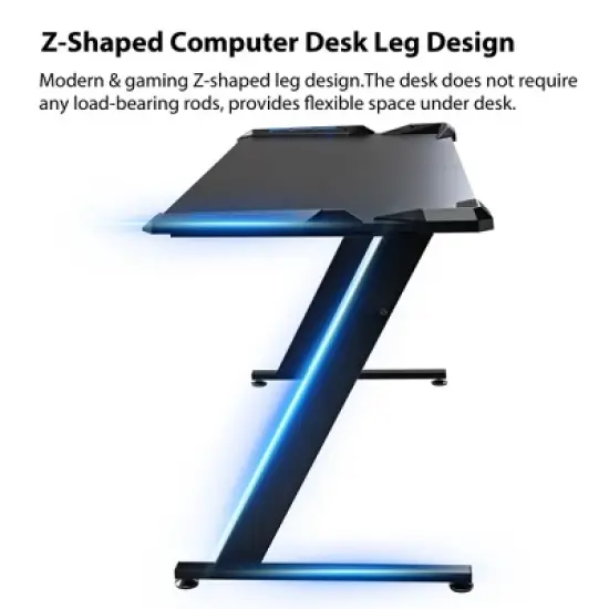 60x23 Gaming Desk with Z Shaped Legs,Black,25.20" D x 61.50'' W x 30.71" H image {4}