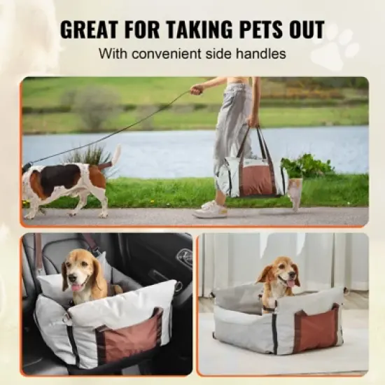 VEVOR Dog Car Seat, Waterproof Dog Booster Seat for Car with Side Handles and A Storage Pocket, Clip-On Safety Leash and PP Cotton Filling image {6}