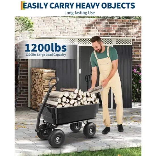 Garden Dump Cart, Utility Wagon with 180&deg; Adjustable Handle, All Terrain Tires, Quick Release, Poly Yard Cart image {3}