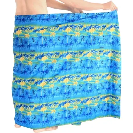 LA LEELA Men's Beachwear Wrap Summer Long Hawaiian Lava Lava Regular Surfing Cover-Up Swimwear Holidays Beach Sarongs For Men One Size Blue, Tree image {3}