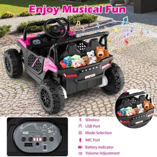Costway 12V Kids Ride on Truck with Parental Remote 3 Speeds & Reverse Forward Function White/Red/Pink image {5}