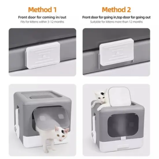 Extra Large Folding Pet Litter Box Portable Durable Cat Gray Litter Toilet Detachable Top Front Entry with Handy Scoop & Remove Tray image {7}