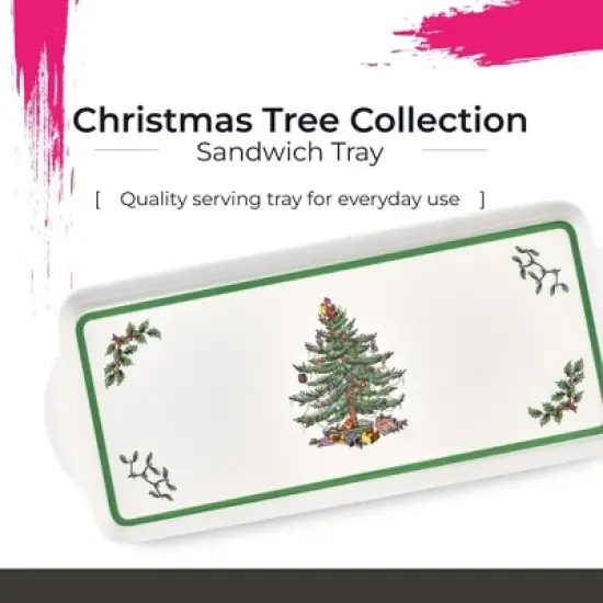 Spode Christmas Tree Sandwich Tray (15" x 6.5") - Decorative Serving Platter - Festive Melamine Dish, Durable Christmas Dinnerware image {1}