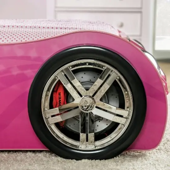Twin Naglin Racing Car Bed with Led Headlight Pink - HOMES: Inside + Out image {4}