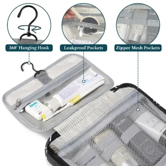 PAVILIA Hanging Toiletry Bag Travel Women Men, Foldable Cosmetic Organizer, Water Resistant Makeup Accessories Essentials Kit image {2}