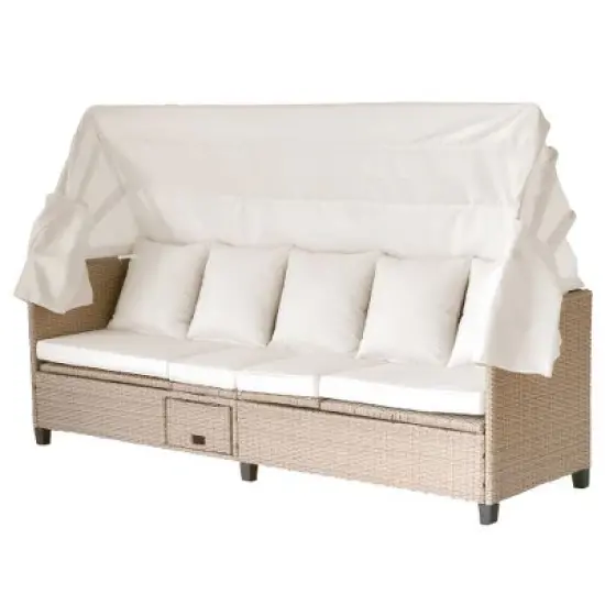 Sapphtopaz 4-Piece Wicker Outdoor Patio Sofa Set with Retractable Canopy, Modern Outdoor Sofa Set, Modular Sectional with Ottomans &  Lifting Table image {6}