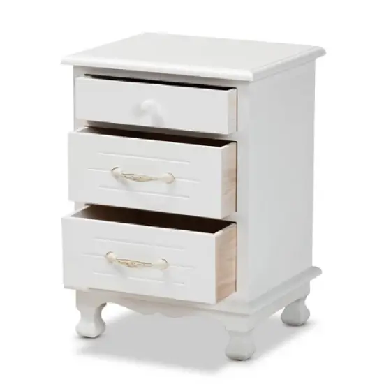 Layton Wood 3 Drawer Nightstand White - Baxton Studio image {4}