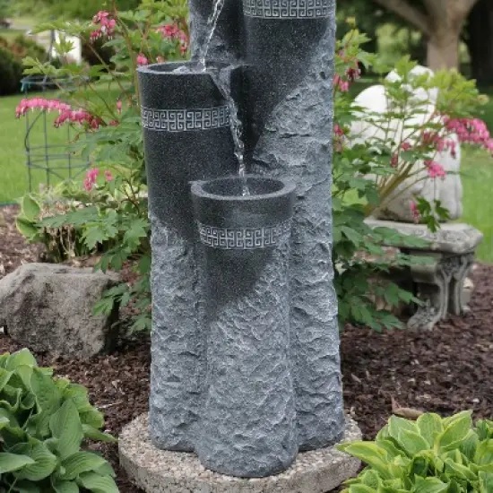 Sunnydaze 41"H Electric Polystone 4-Tier Staggered Pillars Outdoor Water Fountain with LED Lights image {6}