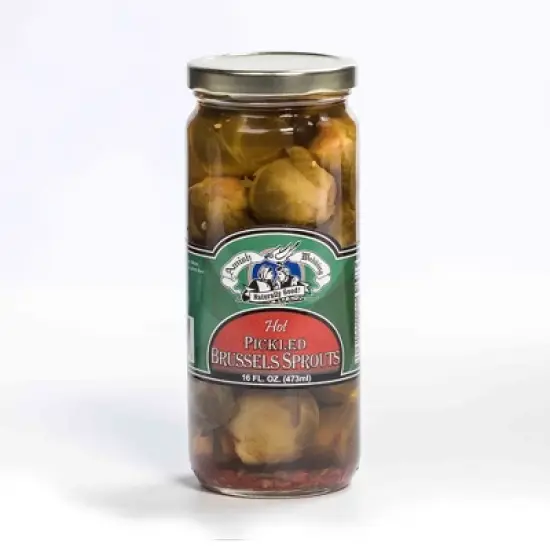 Amish Wedding Hot Pickled Brussel Sprouts, Two 16 oz Glass Jars image {1}