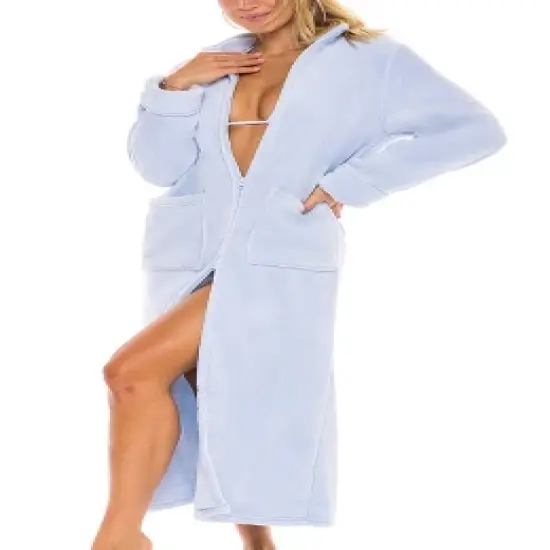 Women's Zip Up Fleece Robe, Soft Warm Plush Zipper Bathrobe image {13}