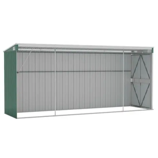 vidaXL Storage Shed Wall-mounted Garden Shed for Backyard Galvanized Steel - Green 46.5" x 150.4" x 70.1" image {5}