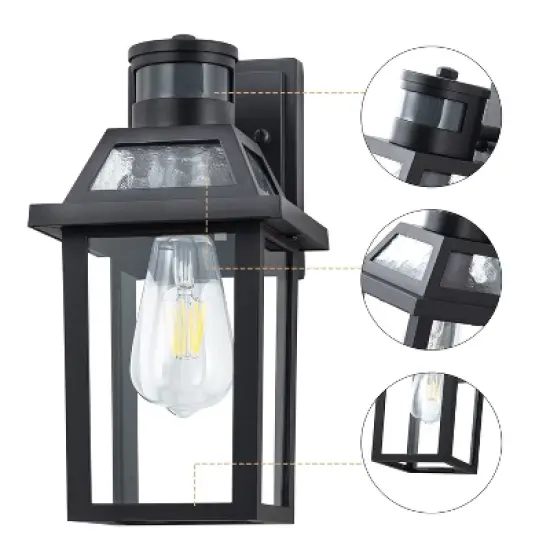 C Cattleya 11.75in Matte Black Motion Sensor Outdoor Wall Sconce,Dusk to Dawn Porch Light with E26 Base Socket image {2}