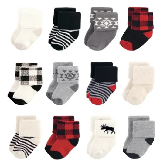 Hudson Baby Infant Boy Cotton Rich Newborn and Terry Socks, Buffalo Plaid Moose image {14}