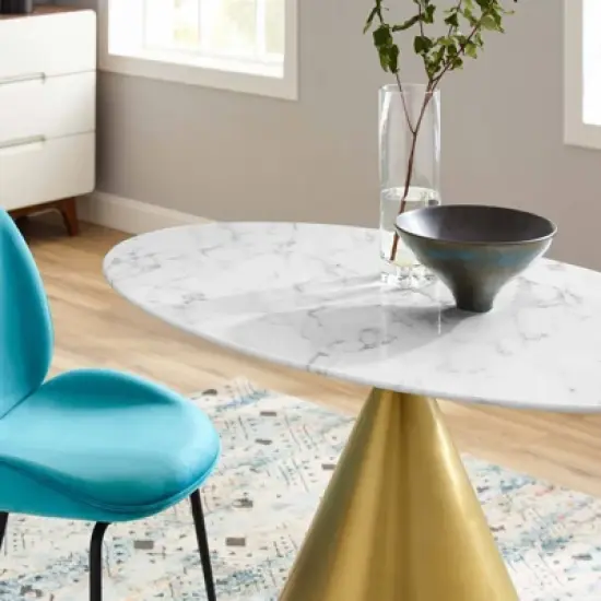 48" Tupelo Oval Artificial Marble Dining Table Gold White - Modway image {3}