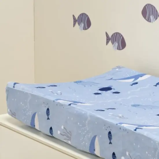 Lambs & Ivy Bubbles and Squirt Underwater Whale/Fish Soft Changing Pad Cover image {3}