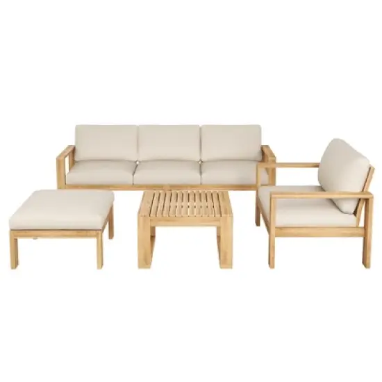 FIONECA 4-Piece Outdoor Acacia Wood Sectional Sofa Set with Cushions image {4}