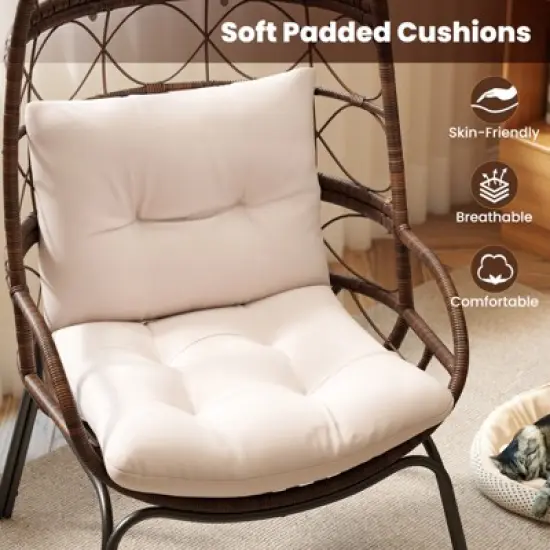 Tangkula PE Wicker Egg Chair Patio Cocoon Lounger w/ Comfortable Cushions & Metal Frame image {3}