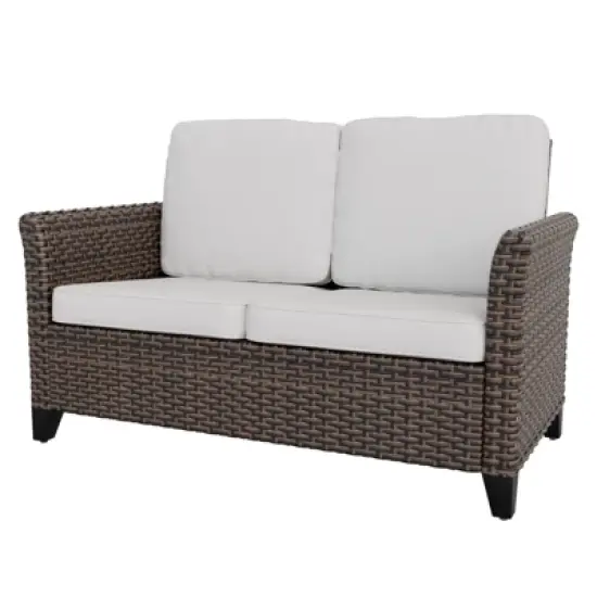 EAGLE PEAK Ocean Vista Outdoor Wicker Patio Sofa, Variated All-weather PE Wicker Loveseat with Cushions image {7}