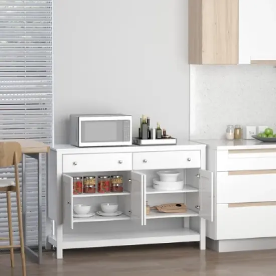 HOMCOM 47" Modern Sideboard, Buffet Cabinet, Accent Cupboard with Adjustable Shelves and Drawers, for Living Room, White image {1}