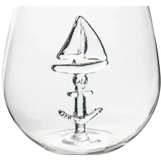 5 Star Super Deals Sail Boat Wine Glass w/ 3D Sailboat and Nautical Anchor Design - 2PC -  Unique Sea Themed Wine Stemware for Wine image {4}