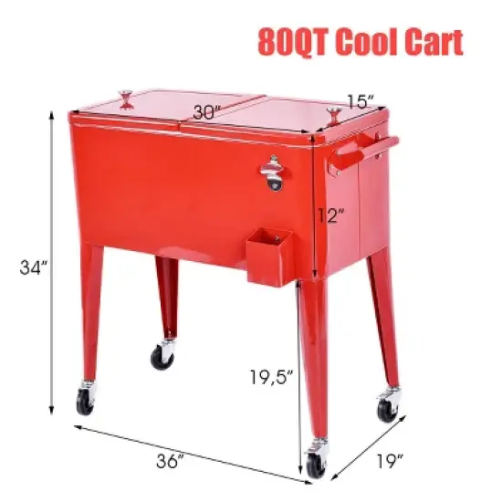 Costway Red Outdoor Patio 80 Quart Cooler Cart Ice Beer Beverage Chest Party Portable image {1}