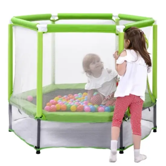 NAYSAYE Trampoline 55 Inch Toddlers with Safety Net and Balls for Indoor and Outdoor Fun, Green, 55.00"*55.00"*43.00" image {5}