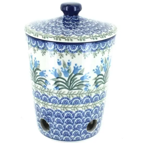 Blue Rose Polish Pottery F36 Ceramika Artystyczna Garlic Keeper image {1}