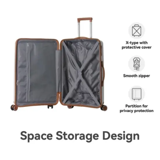 NAYSAYE Luggage PP Hardshell 3 Piece Spinner Set with TSA Lock for Carry On and Checked Luggage, Gray, 20.08"*11.81"*30.12" image {4}