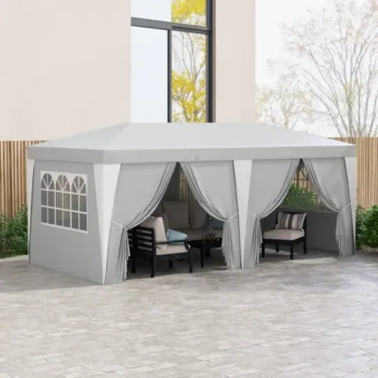 Outsunny 232.25" x 117" Pop Up Canopy Tent with 6 Removable Sidewalls, 4 Windows and Adjustable Height for Outdoor Events, Party, Wedding, Gray image {1}