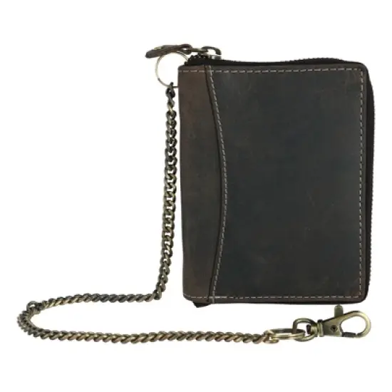 CTM Men's Hunter Leather Zip-Around Bifold Chain Wallet image {3}