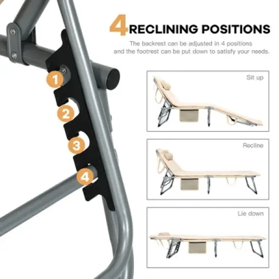 Costway 4-Fold Oversize Padded Folding Chaise Lounge Chair Reclining Chair image {5}