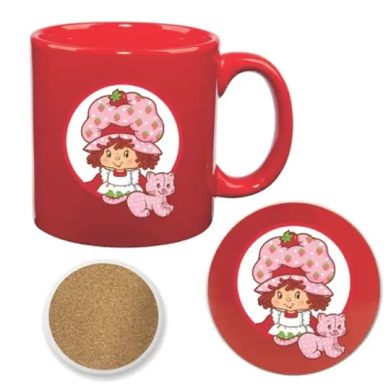 Courtside Market Strawberry Shortcake Pink Cat 20 oz Mug & Ceramic Coaster Set image {1}