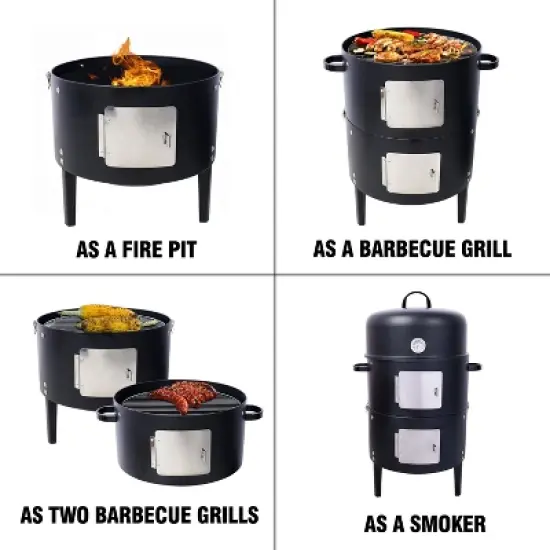 Kumasinova 17" Steel Charcoal Smoker,3-Tier Vertical BBQ Grill with Built-In Thermometer,453 Square Large Cooking Area,Fast Heating,Silver/Black image {3}